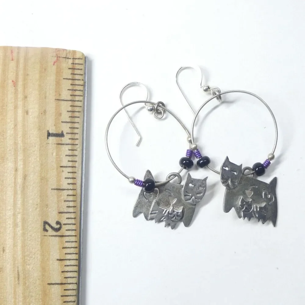 Far Fetched Cat Family Hoop Earrings 925 Sterling Silver